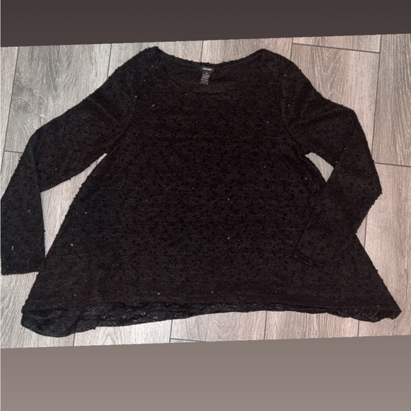 Alfani Women’s Size Medium Blouse Black Sequined Flowy Bottom Dressy Long Sleeve - Picture 1 of 5